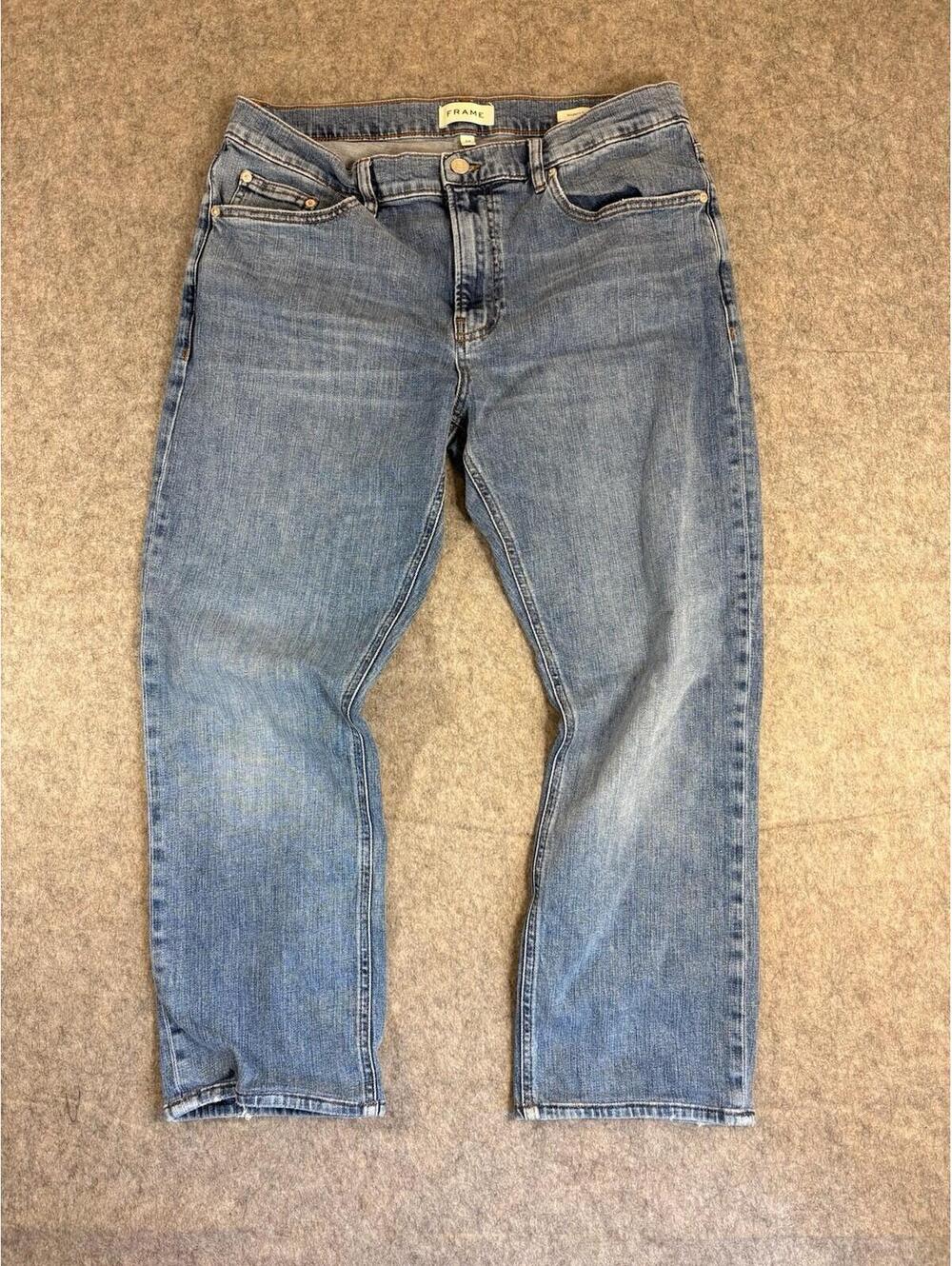 Frame Modern Straight Jeans Mens 34x26 Blue Med Wash Stretch Denim Pants Casual